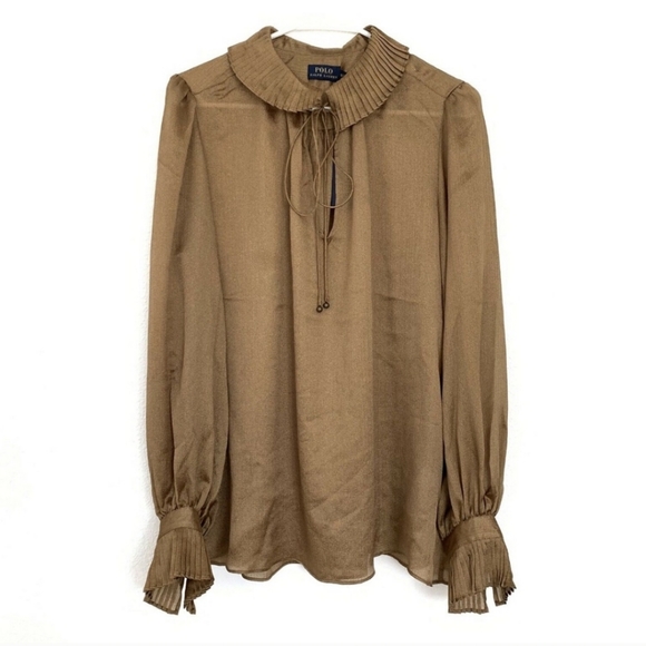 Ralph Lauren Gold Pleated Blouse - Picture 2 of 10